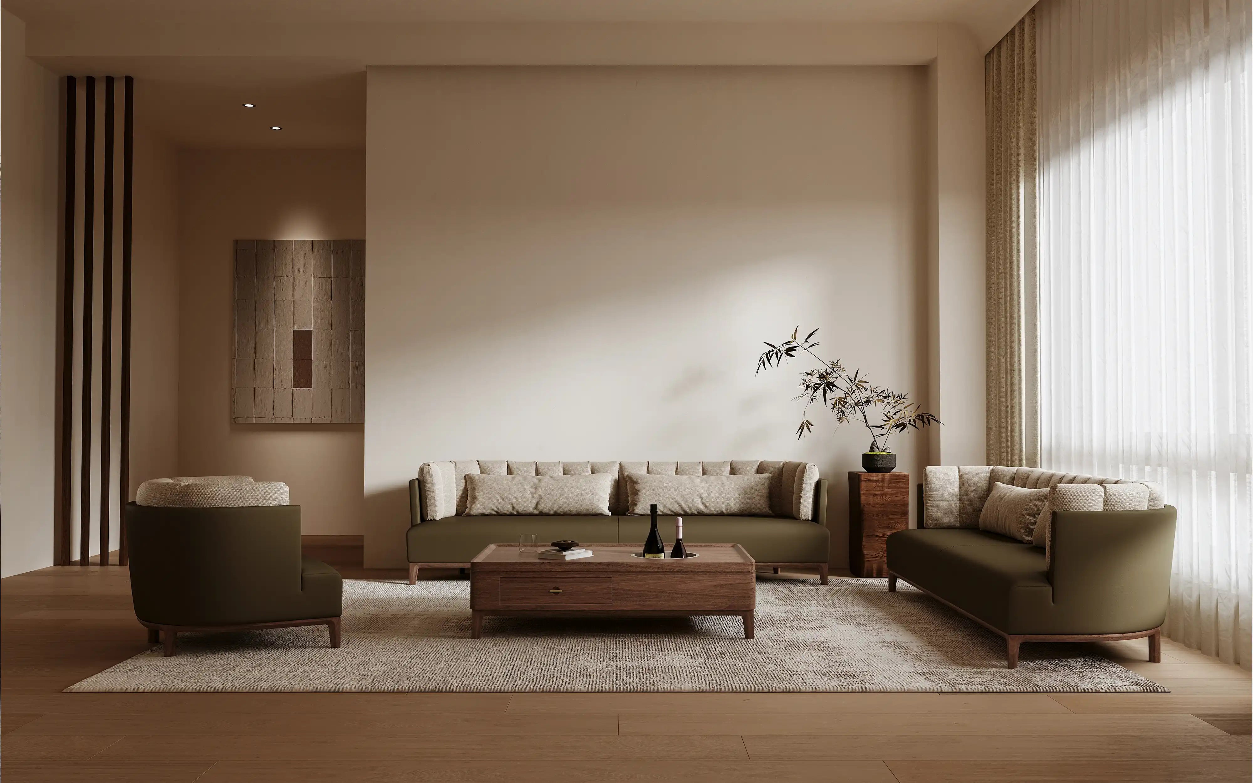 The Shan Zhu Embrace Lounge Chair-Dual-Texture Elegance with a Sculptural Wood Base