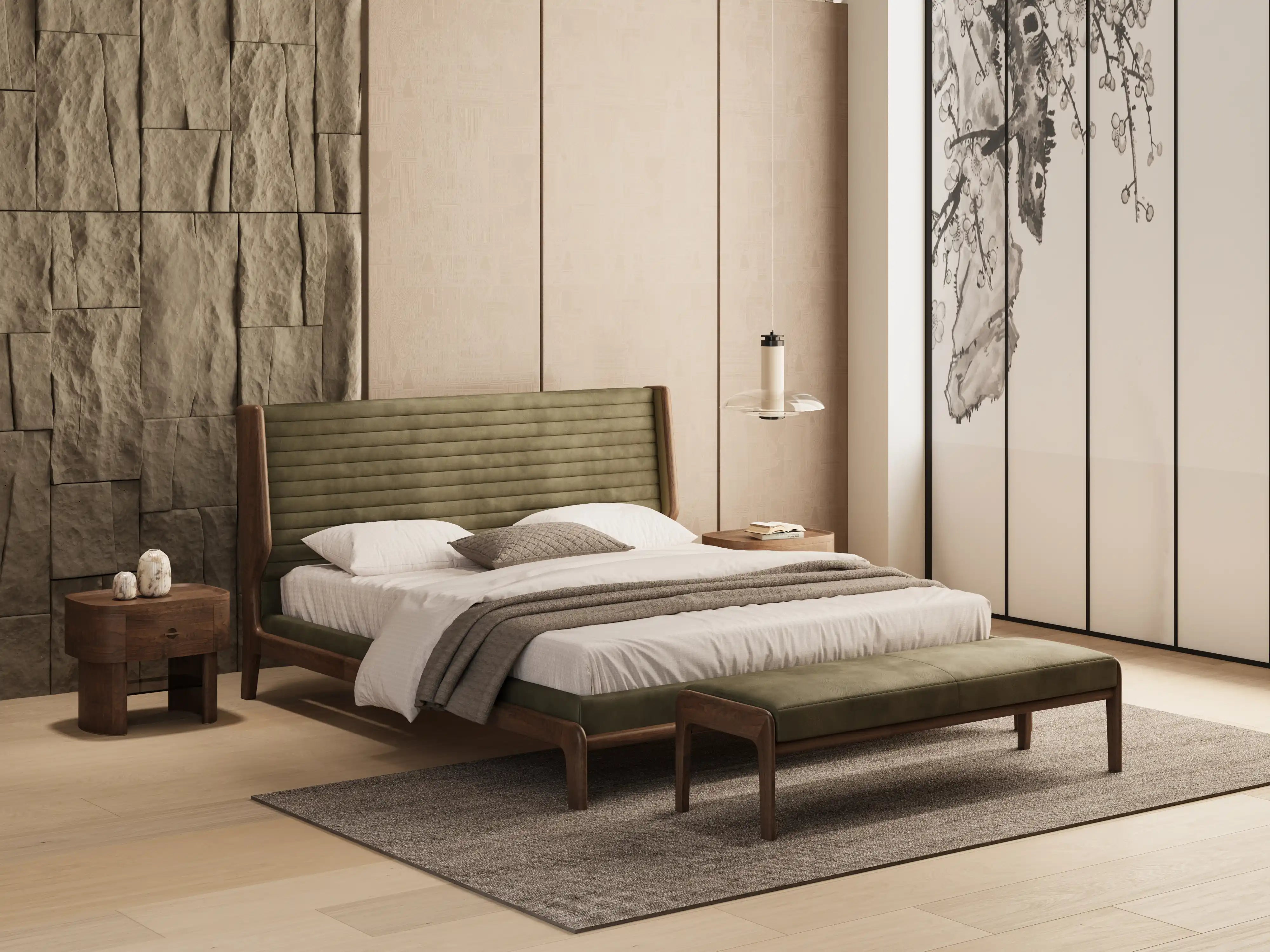 HE LE Bedside Table | Sculpted Walnut Night Companion